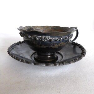VINTAGE 1800’s MERMOD JACCARD QUADRUPLE PLATE SILVER TEA CUP & SAUCER